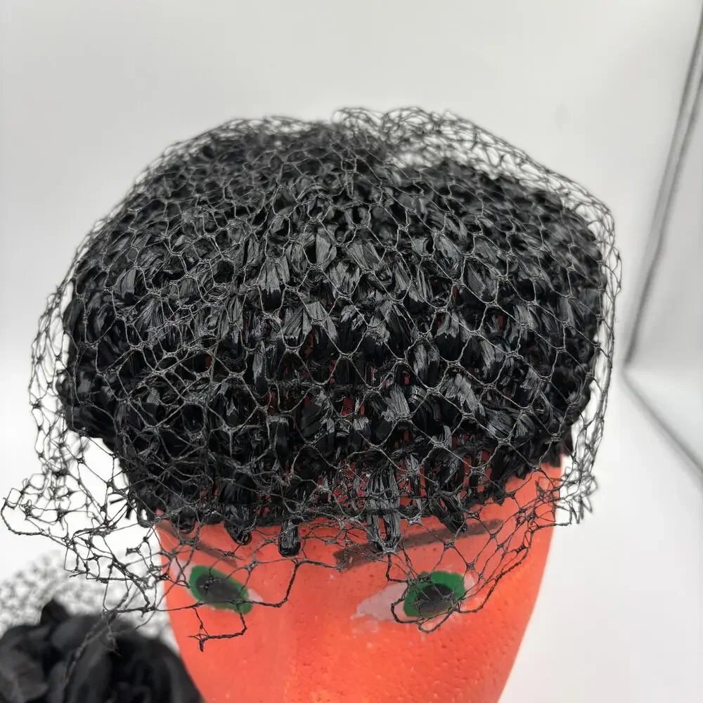 Vintage Black Rose Birdcage Mesh Veil Tilt Topper Fascinator Hat & Hat Pins Lot